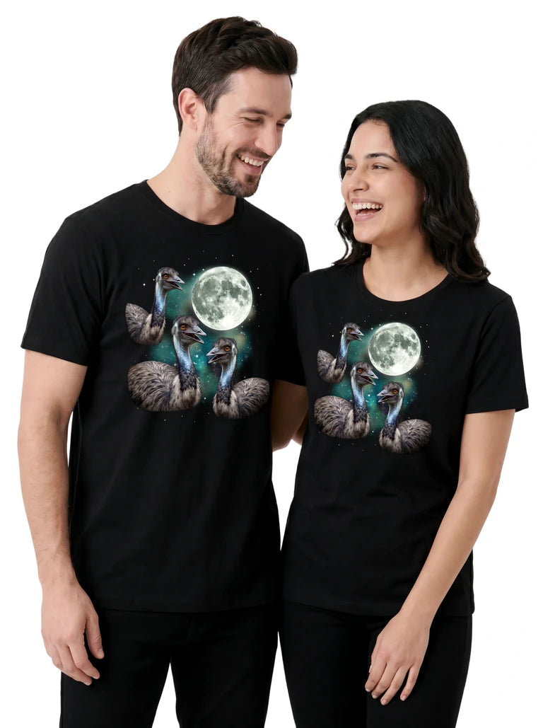 MagicMoon Three Emu Moon on couple wearing matching Funny Animal Shirt