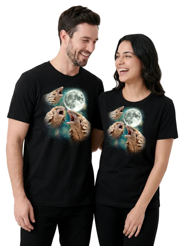 MagicMoon Three Pangolin Moon on couple wearing matching Funny Animal Shirt