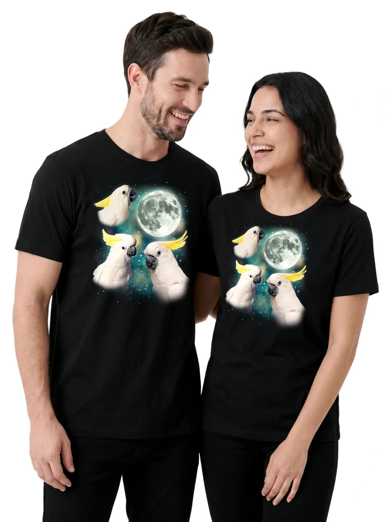 MagicMoon Three Cockatoo Moon on couple wearing matching Funny Animal Shirt