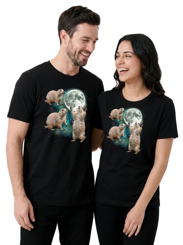 MagicMoon Three Prairie Dog Moon on couple wearing matching Funny Animal Shirt