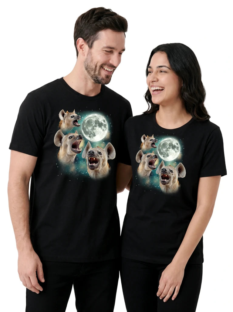 MagicMoon Three Hyena Moon on couple wearing matching Funny Animal Shirt