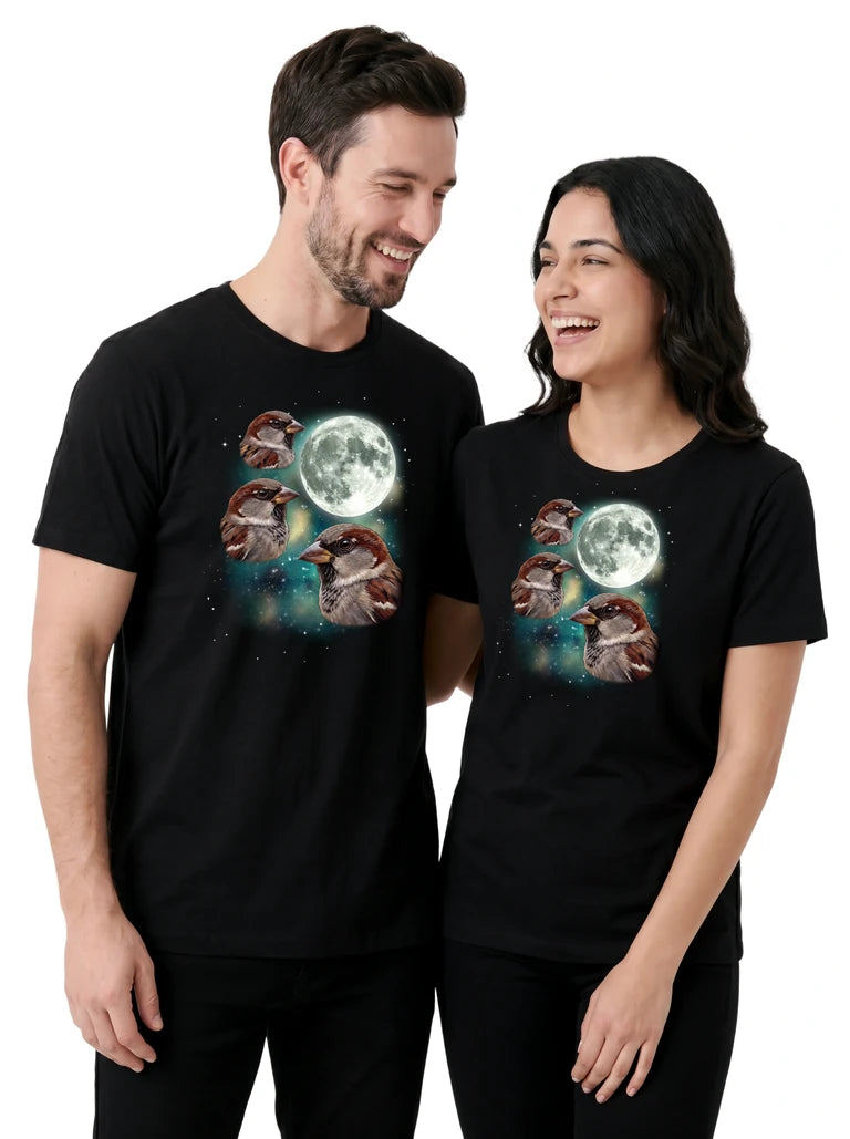 MagicMoon Three Sparrow Moon on couple wearing matching Funny Animal Shirt