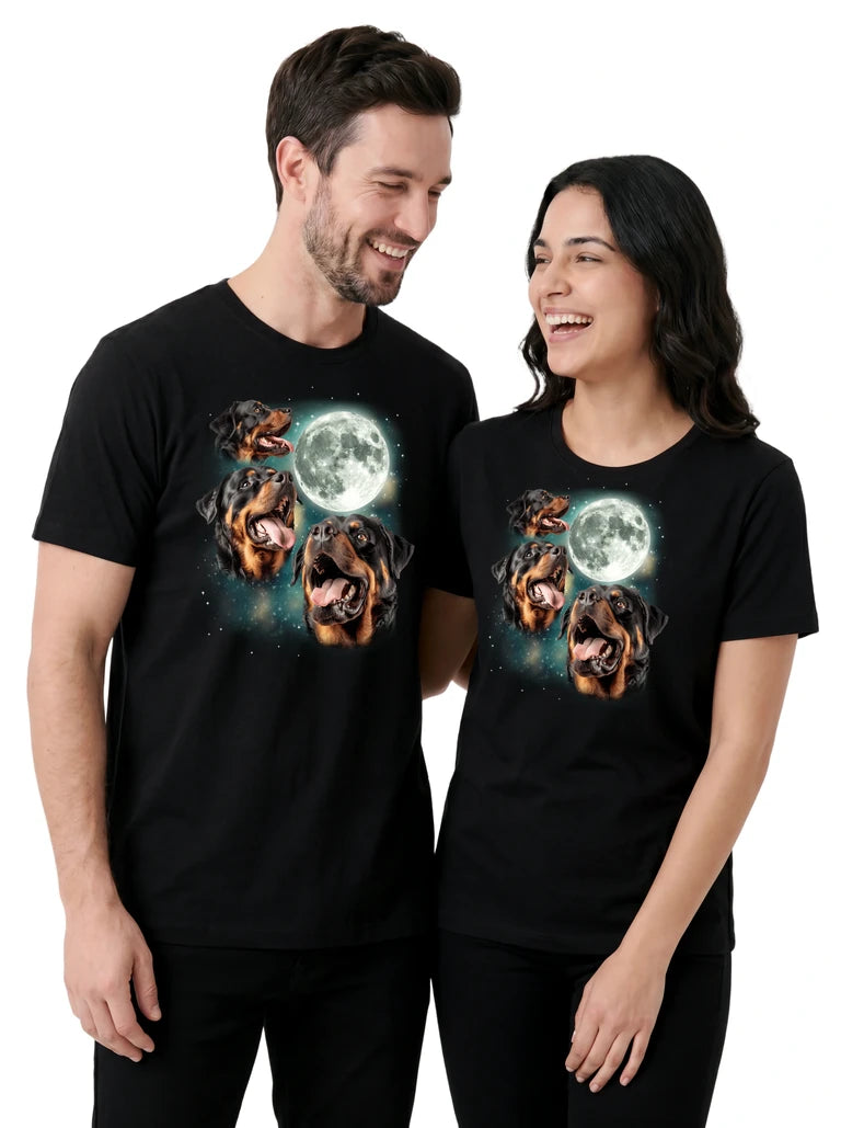 MagicMoon Three Rottweiler Moon on couple wearing matching Funny Animal Shirt