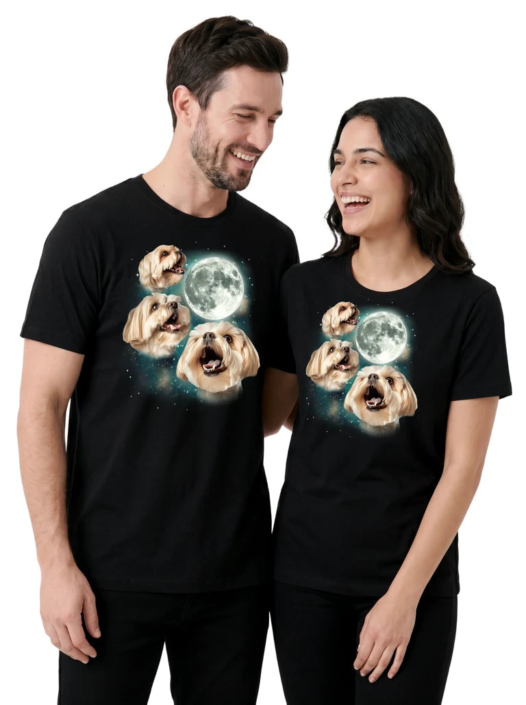 MagicMoon Three Havanese Moon on couple wearing matching Funny Animal Shirt