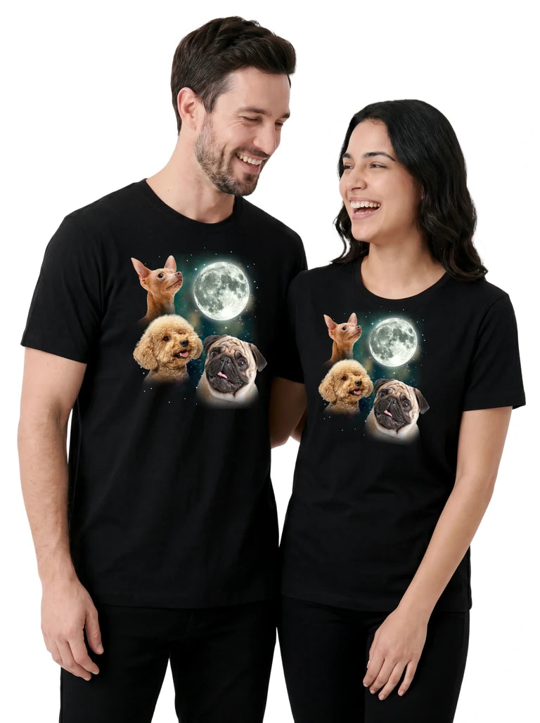 MagicMoon Three Dog Moon on couple wearing matching Funny Animal Shirt