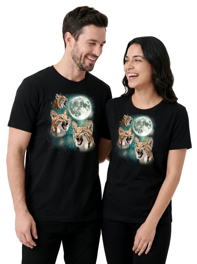 MagicMoon Three Lynx Moon on couple wearing matching Funny Animal Shirt