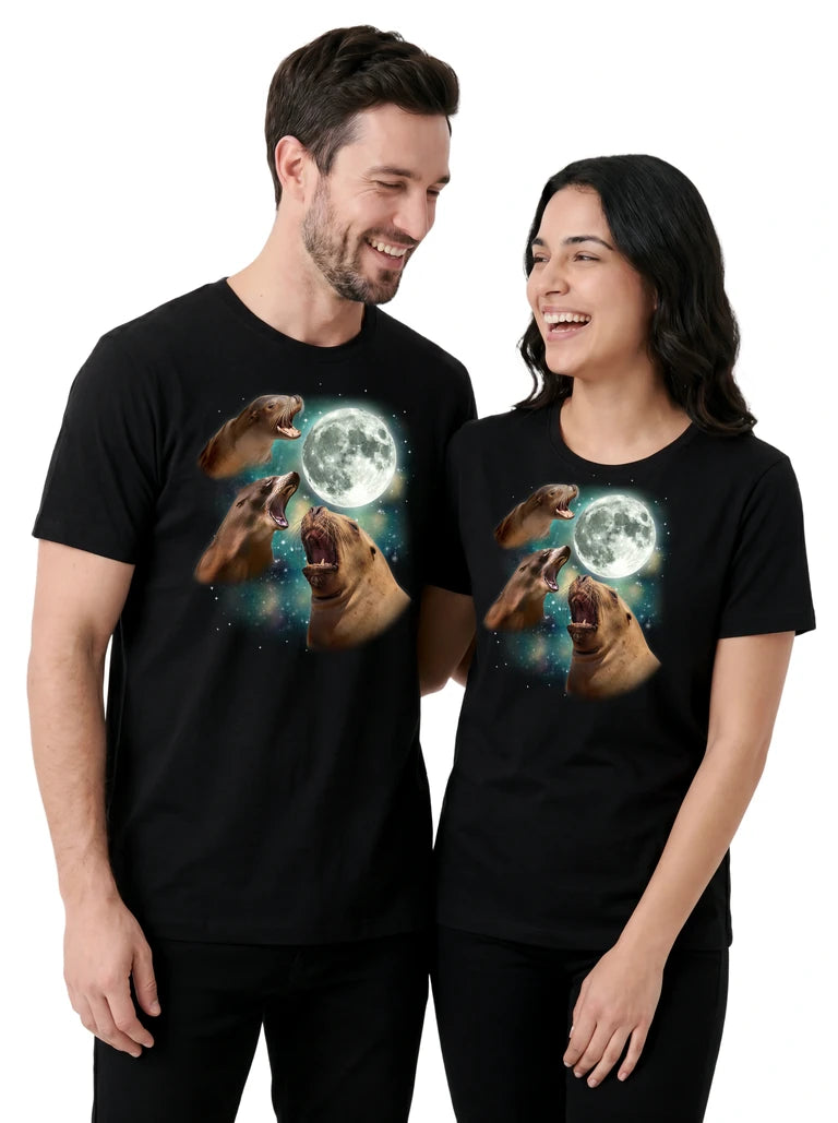 MagicMoon Three Seals Moon on couple wearing matching Funny Animal Shirt