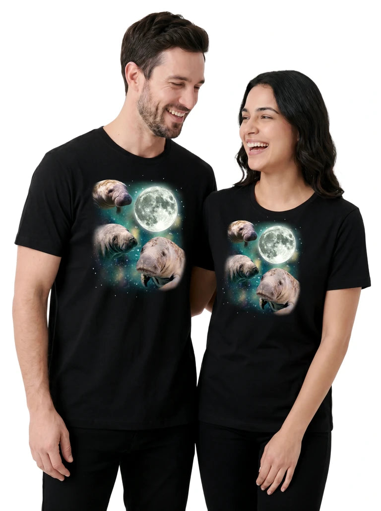 MagicMoon Three Manatee Moon on couple wearing matching Funny Animal Shirt