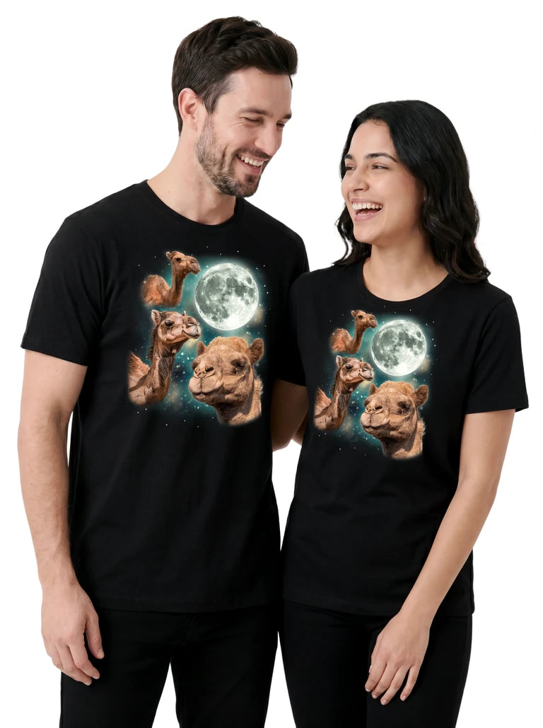 MagicMoon Three Camel Moon on couple wearing matching Funny Animal Shirt