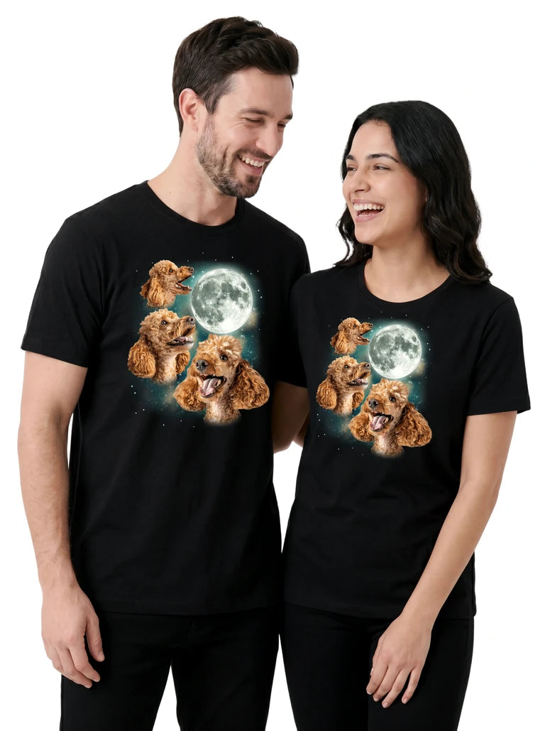 MagicMoon Three Poodle Moon on couple wearing matching Funny Animal Shirt