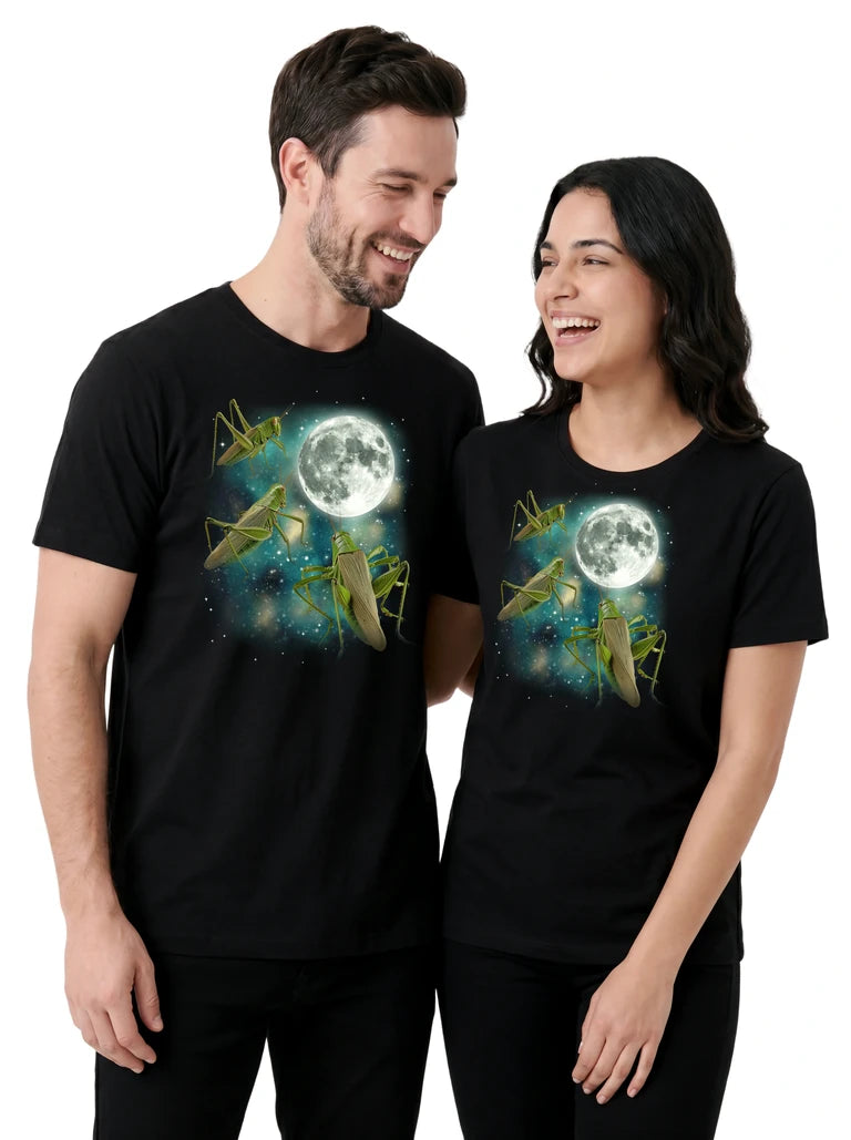 MagicMoon Three Grasshopper Moon on couple wearing matching Funny Animal Shirt