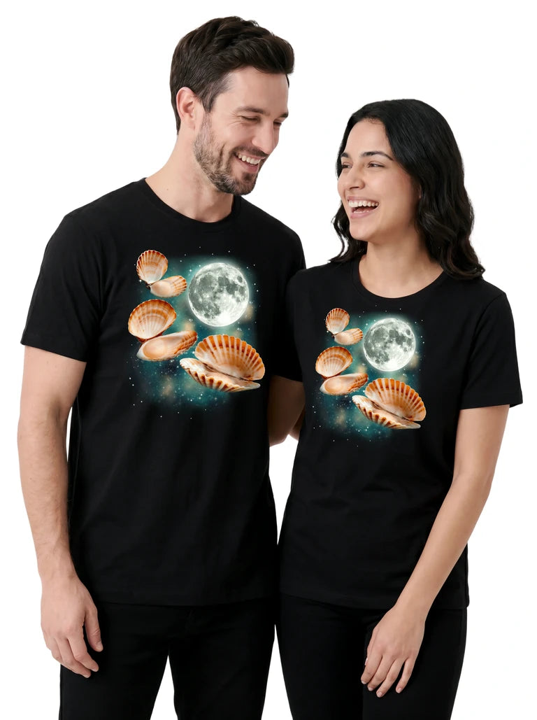 MagicMoon Three Scallop Moon on couple wearing matching Funny Animal Shirt