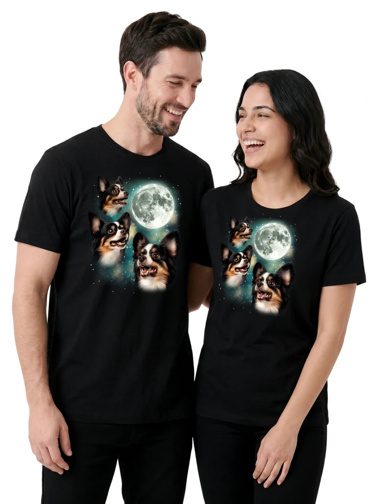 MagicMoon Three Papillon Moon on couple wearing matching Funny Animal Shirt