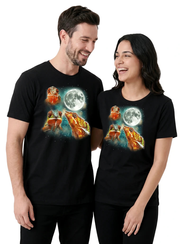 MagicMoon Three Chameleon Moon on couple wearing matching Funny Animal Shirt