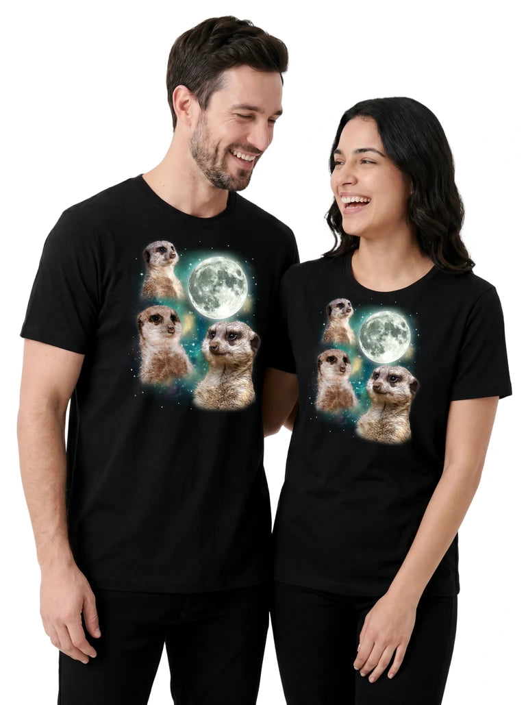 MagicMoon Three Meerkat Moon on couple wearing matching Funny Animal Shirt