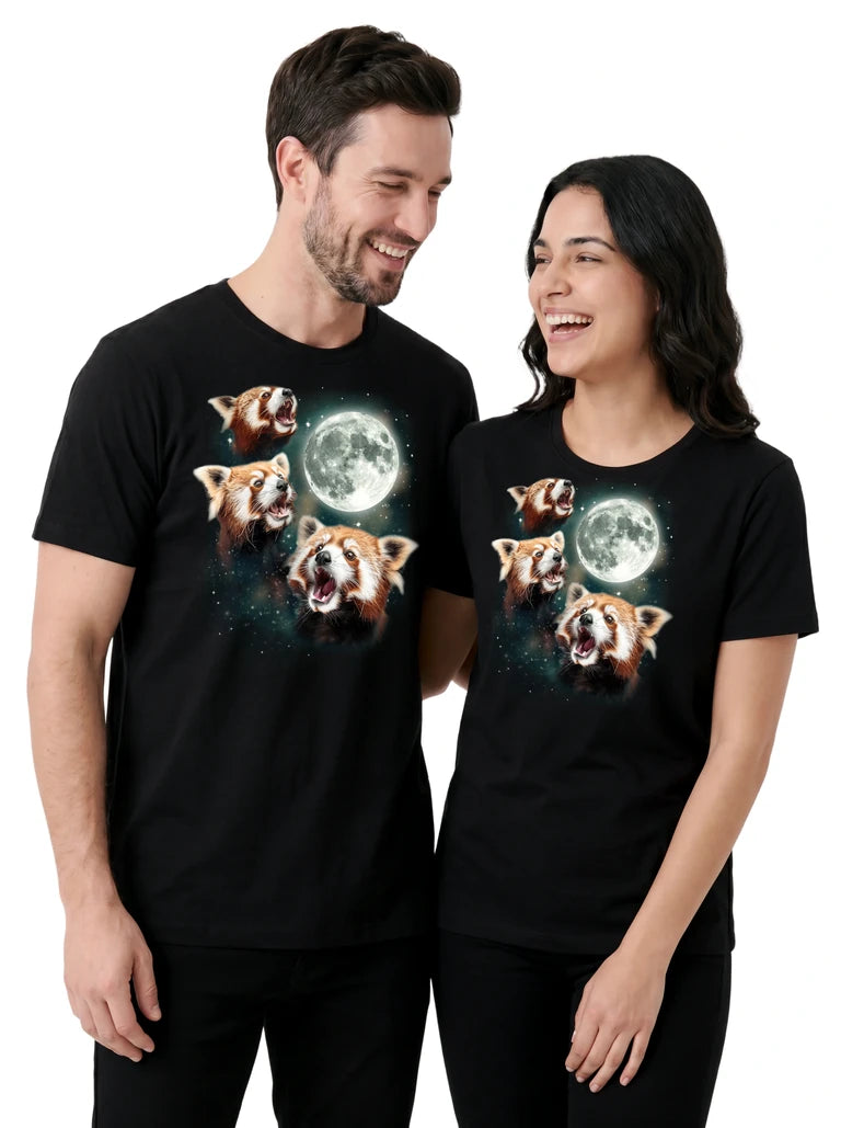 MagicMoon Three Red Panda Moon on couple wearing matching Funny Animal Shirt