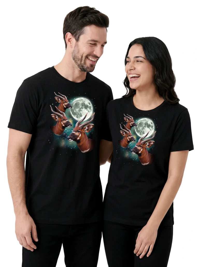 MagicMoon Three Bongo Moon on couple wearing matching Funny Animal Shirt