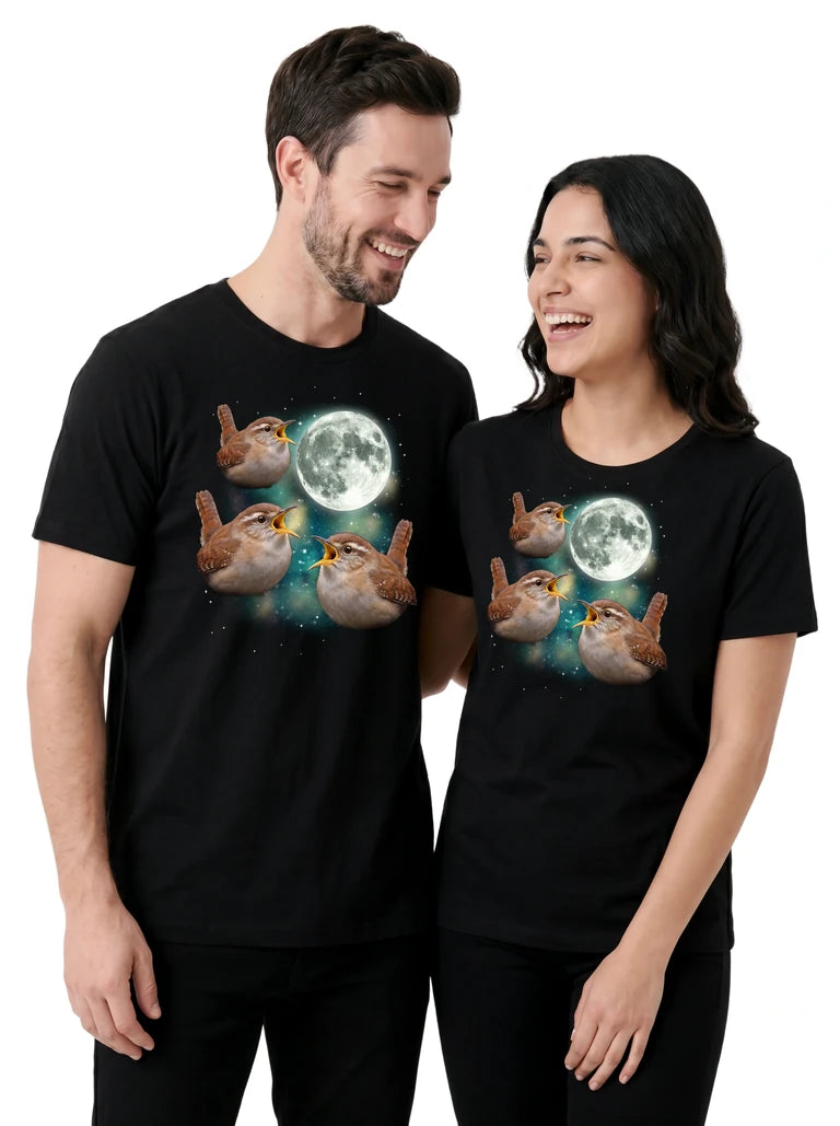 MagicMoon Three Wren Moon on couple wearing matching Funny Animal Shirt