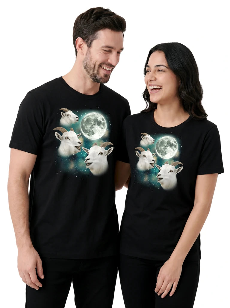 MagicMoon Three Mountain Goat Moon on couple wearing matching Funny Animal Shirt