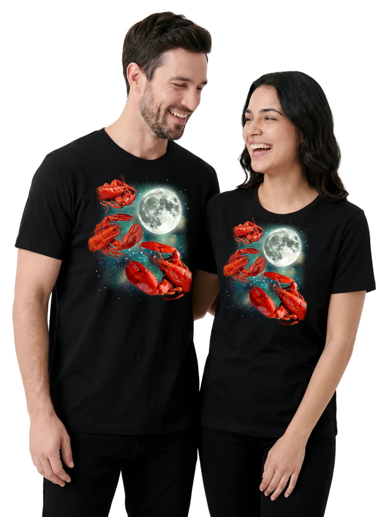MagicMoon Three Lobster Moon on couple wearing matching Funny Animal Shirt
