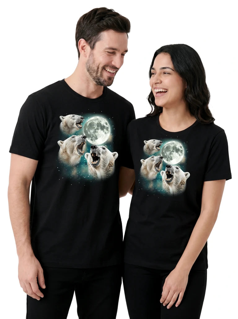 MagicMoon Three Polar Bear Moon on couple wearing matching Funny Animal Shirt