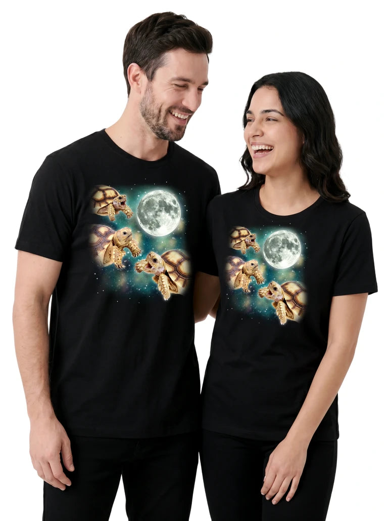 MagicMoon Three Tortoise Moon on couple wearing matching Funny Animal Shirt