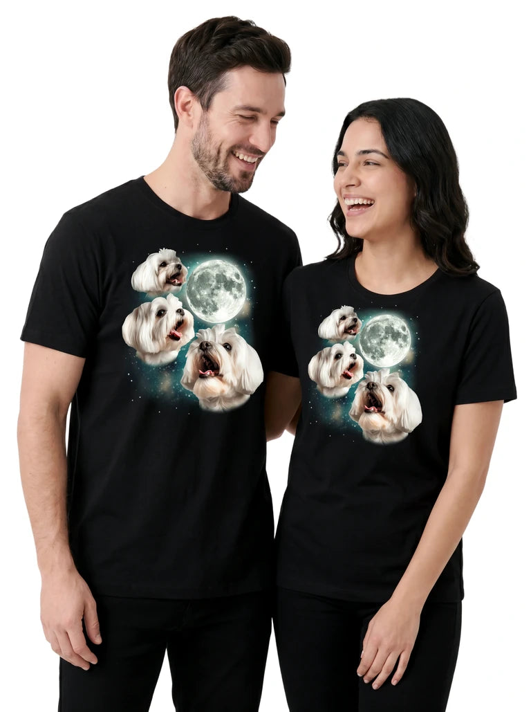 MagicMoon Three Maltese Moon on couple wearing matching Funny Animal Shirt