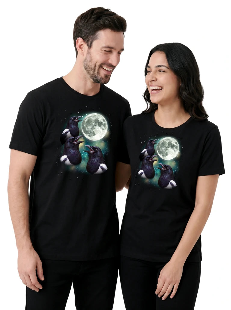 MagicMoon Three Magpie Moon on couple wearing matching Funny Animal Shirt