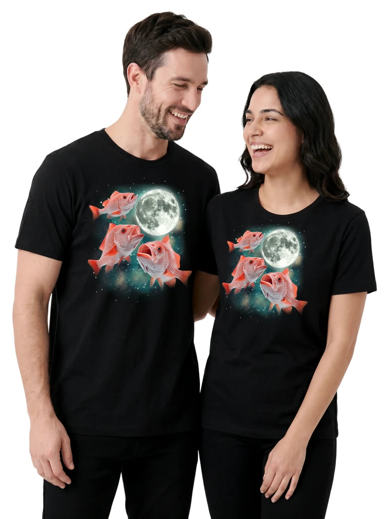 MagicMoon Three Snapper Moon on couple wearing matching Funny Animal Shirt
