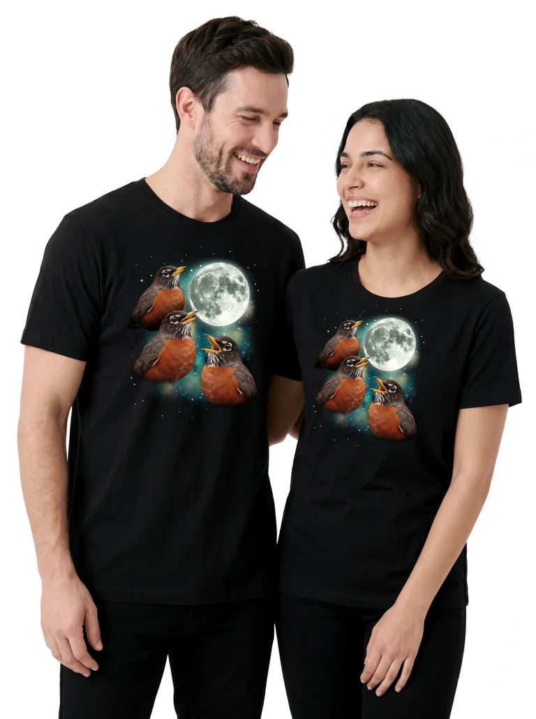 MagicMoon Three Robin Moon on couple wearing matching Funny Animal Shirt