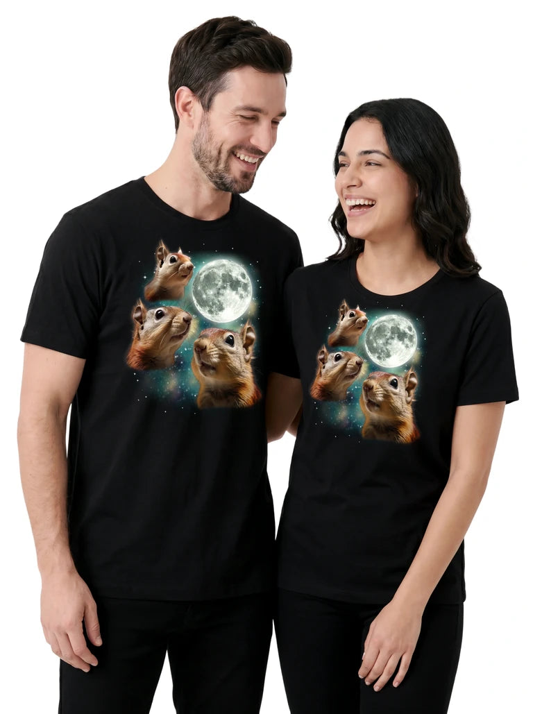 MagicMoon Three Squirrel Moon on couple wearing matching Funny Animal Shirt