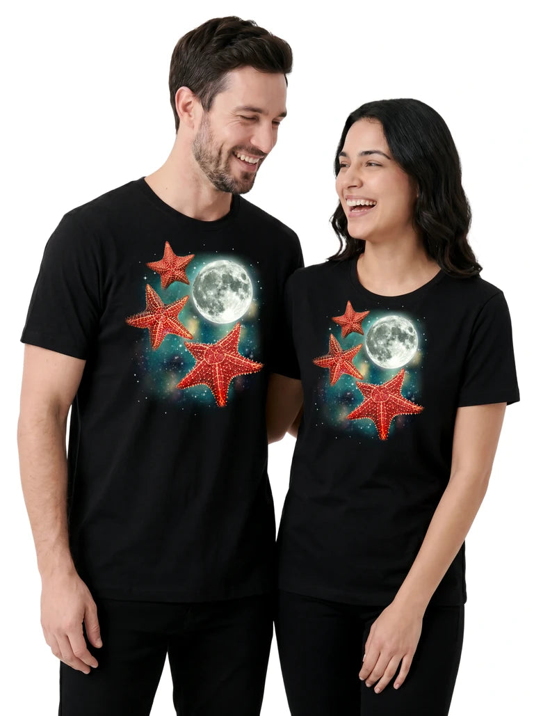 MagicMoon Three Starfish Moon on couple wearing matching Funny Animal Shirt