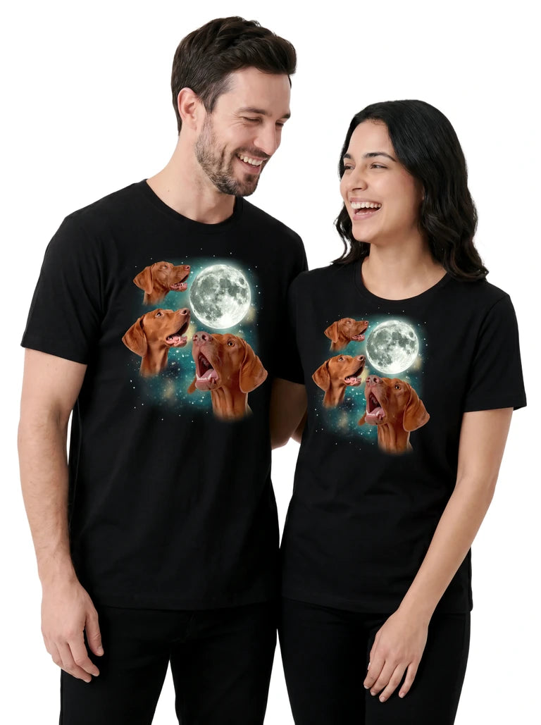 MagicMoon Three Vizsla Moon on couple wearing matching Funny Animal Shirt