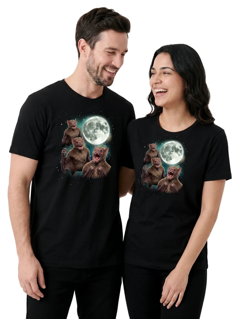 MagicMoon Three Human Bat Moon on couple wearing matching Funny Novelty Shirt