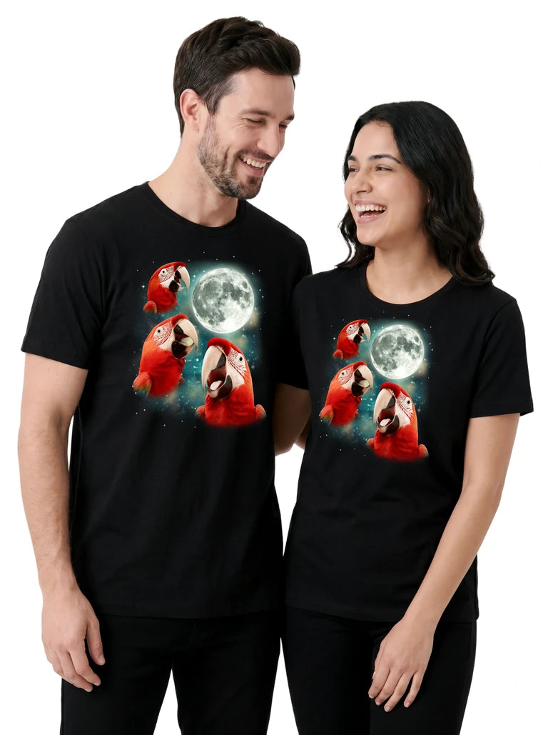 MagicMoon Three Parrot Moon on couple wearing matching Funny Animal Shirt
