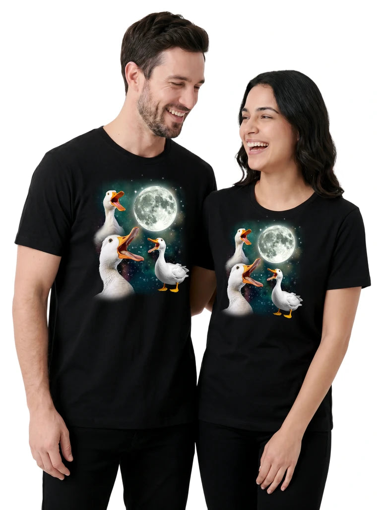 MagicMoon Three Duck Moon on couple wearing matching Funny Animal Shirt