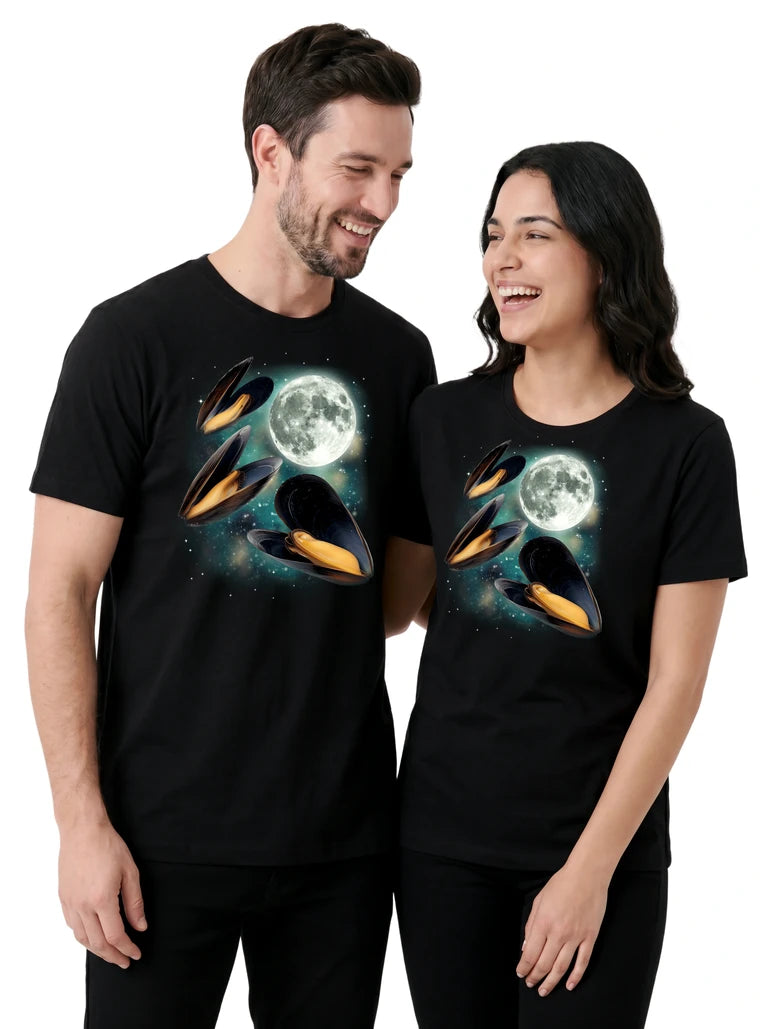 MagicMoon Three Mussels Moon on couple wearing matching Funny Animal Shirt