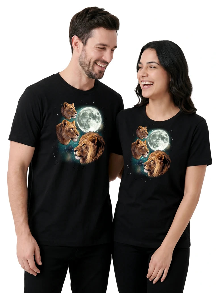 MagicMoon Three Lion Moon on couple wearing matching Funny Animal Shirt