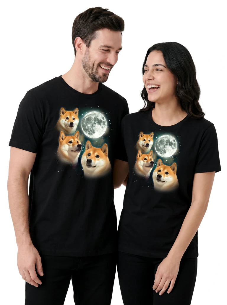 MagicMoon Three Doge Moon on couple wearing matching Funny Animal Shirt