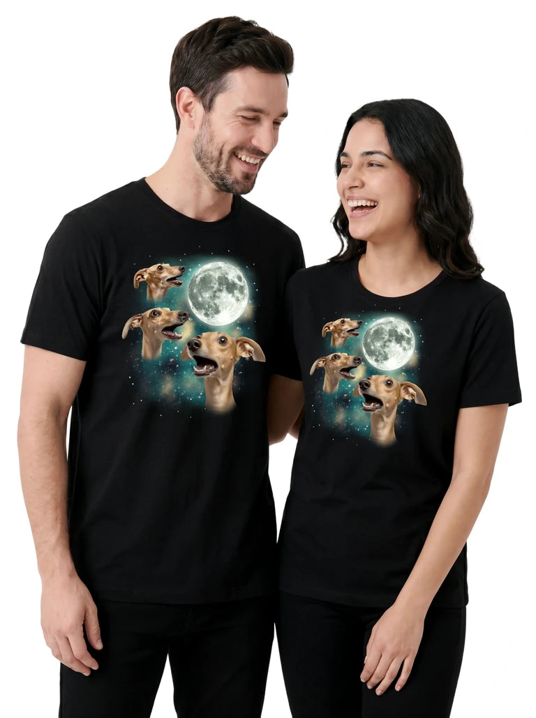 MagicMoon Three Whippet Moon on couple wearing matching Funny Animal Shirt