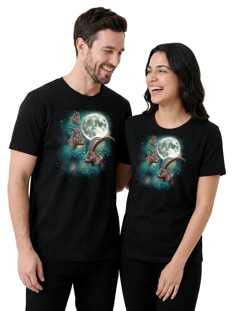 MagicMoon Three Ibex Moon on couple wearing matching Funny Animal Shirt