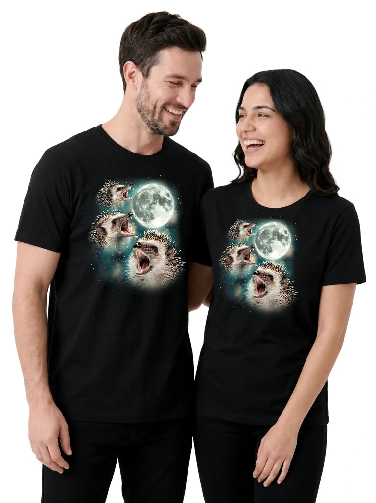 MagicMoon Three Hedgehog Moon on couple wearing matching Funny Animal Shirt