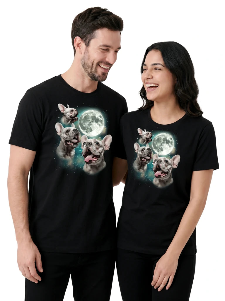 MagicMoon Three French Bulldog White Moon on couple wearing matching Funny Animal Shirt
