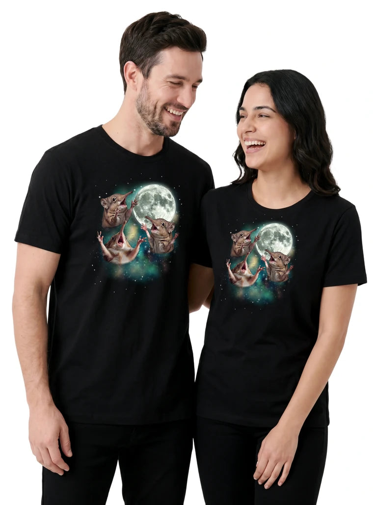 MagicMoon Three Elephant Shrew Moon on couple wearing matching Funny Animal Shirt