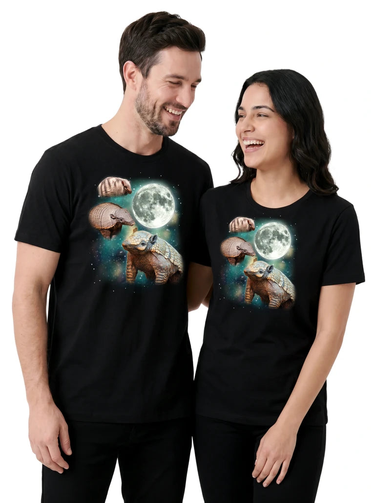 MagicMoon Three Armadillo Moon on couple wearing matching Funny Animal Shirt