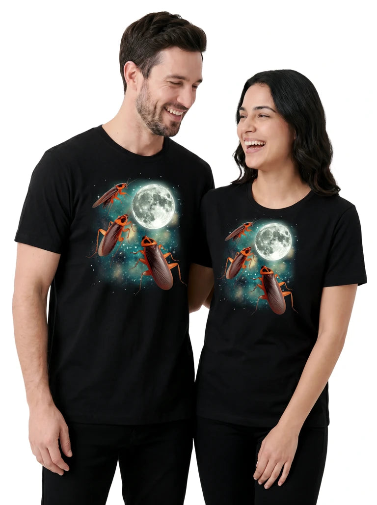 MagicMoon Three Cockroach Moon on couple wearing matching Funny Animal Shirt