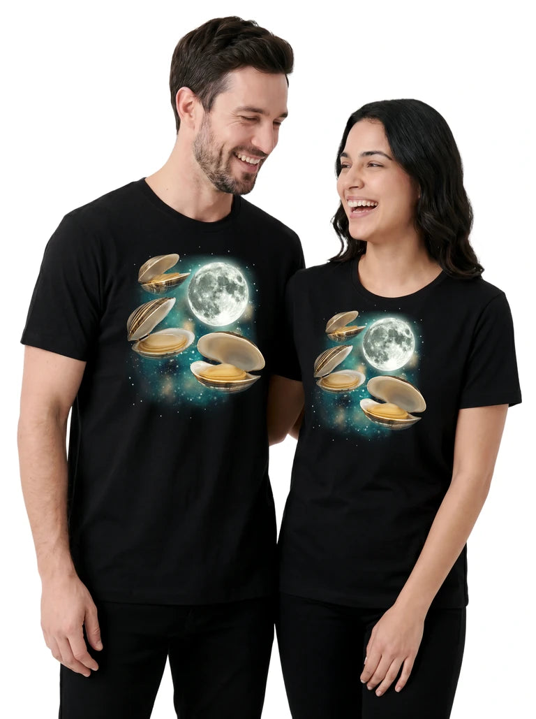 MagicMoon Three Clam Moon on couple wearing matching Funny Animal Shirt