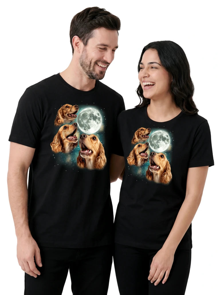 MagicMoon Three Cocker Spaniel Moon on couple wearing matching Funny Animal Shirt