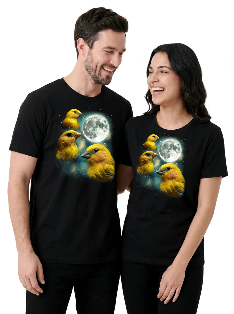 MagicMoon Three Canary Moon on couple wearing matching Funny Animal Shirt