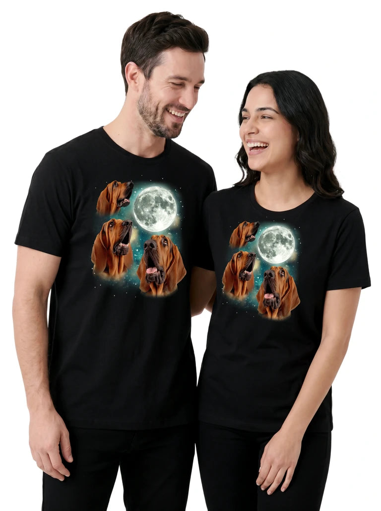 MagicMoon Three Bloodhound Moon on couple wearing matching Funny Animal Shirt